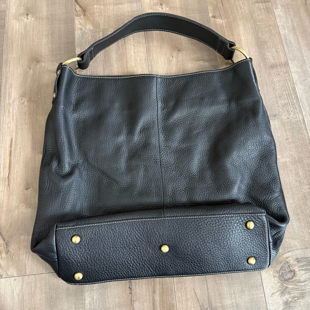AmeriLeather Handbag Cynthia Large Shoulder‎ Tote Hobo Black Leather Gold Feet